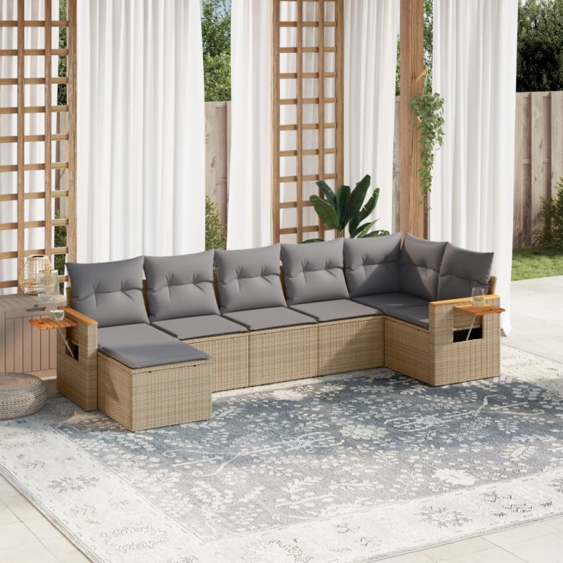 vidaXL 7-tlg. Garten-Sofagarnitur mit Kissen Beige Poly Rattan vidaXL 7-tlg. Garten-Sofagarnitur mit Kissen Beige Poly Rattan