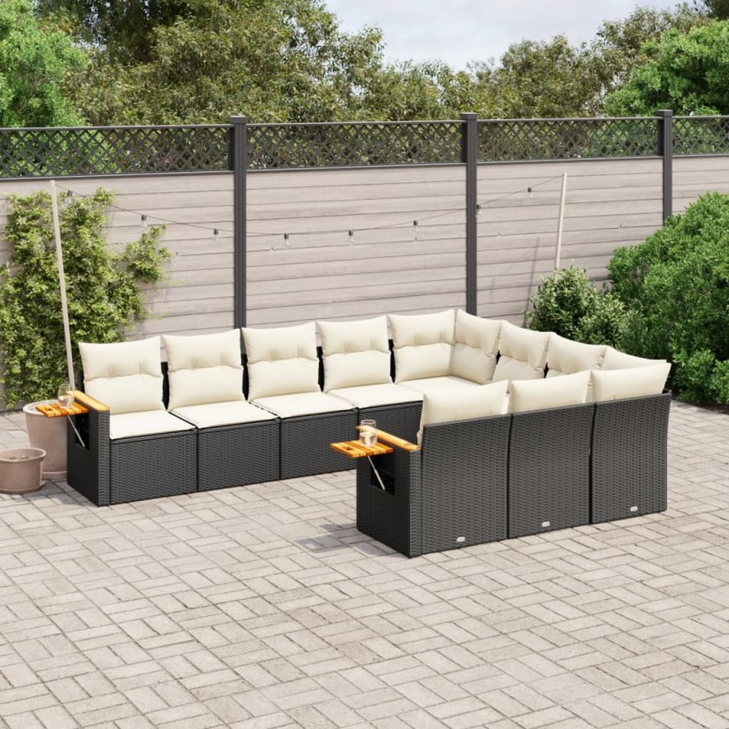 vidaXL 10-tlg. Garten-Sofagarnitur mit Kissen Schwarz Poly Rattan vidaXL 10-tlg. Garten-Sofagarnitur mit Kissen Schwarz Poly Rattan