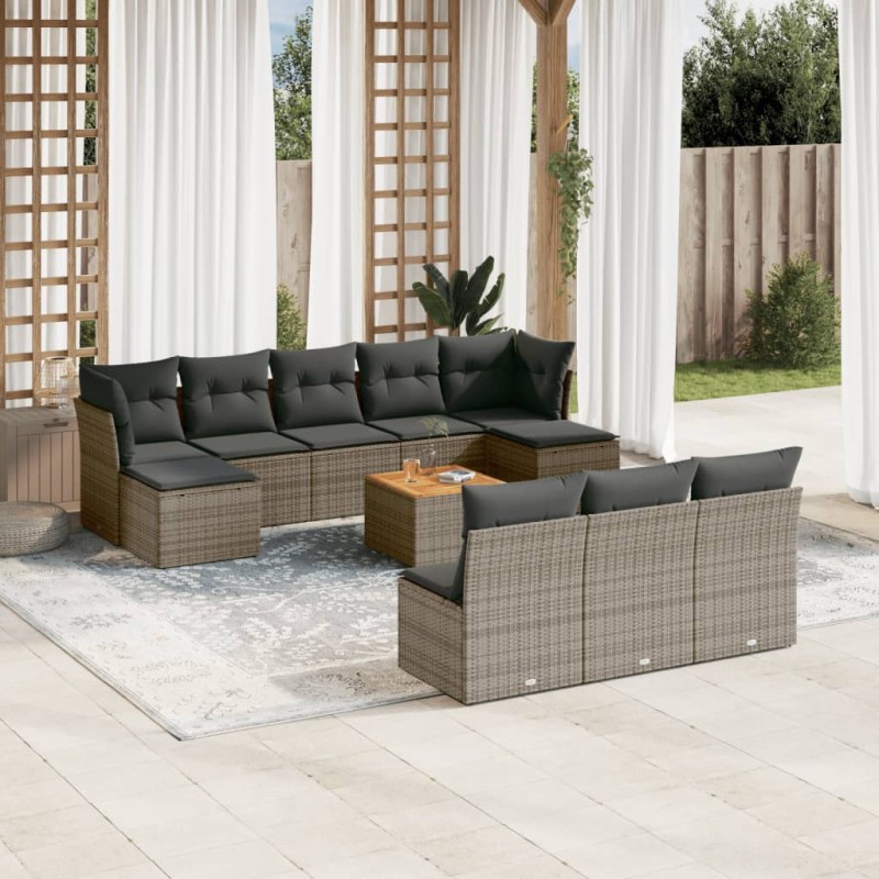 vidaXL 11-tlg. Garten-Sofagarnitur mit Kissen Grau Poly Rattan vidaXL 11-tlg. Garten-Sofagarnitur mit Kissen Grau Poly Rattan
