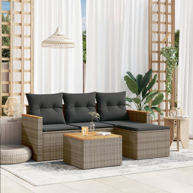 vidaXL 5-tlg. Garten-Sofagarnitur mit Kissen Grau Poly Rattan vidaXL 5-tlg. Garten-Sofagarnitur mit Kissen Grau Poly Rattan