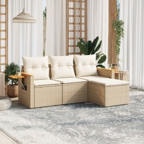vidaXL 4-tlg. Garten-Sofagarnitur mit Kissen Beige Poly Rattan
