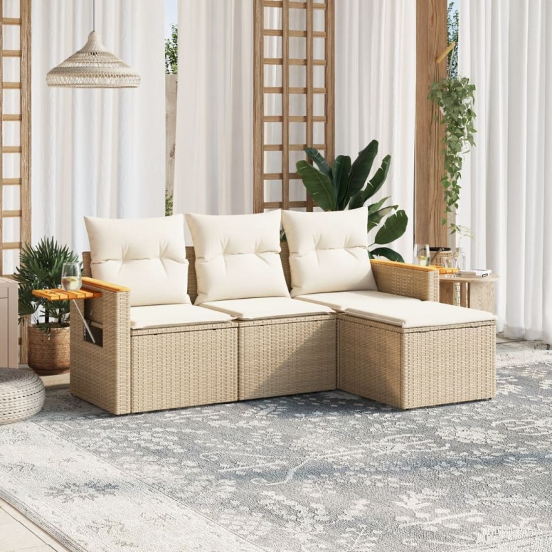 vidaXL 4-tlg. Garten-Sofagarnitur mit Kissen Beige Poly Rattan vidaXL 4-tlg. Garten-Sofagarnitur mit Kissen Beige Poly Rattan