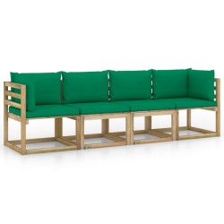 Gartensofa 4-Sitzer mit Kissen in Grün