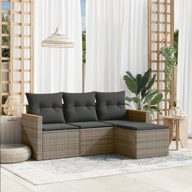 vidaXL 4-tlg. Garten-Sofagarnitur mit Kissen Grau Poly Rattan vidaXL 4-tlg. Garten-Sofagarnitur mit Kissen Grau Poly Rattan
