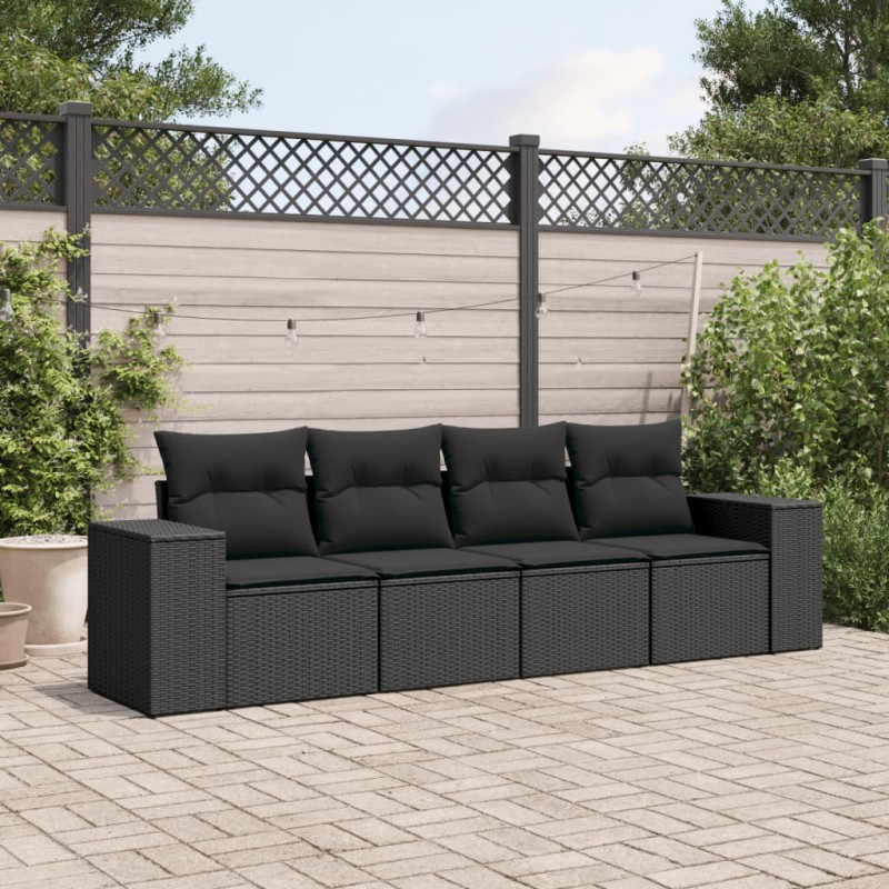 vidaXL 4-tlg. Garten-Sofagarnitur mit Kissen Schwarz Poly Rattan vidaXL 4-tlg. Garten-Sofagarnitur mit Kissen Schwarz Poly Rattan