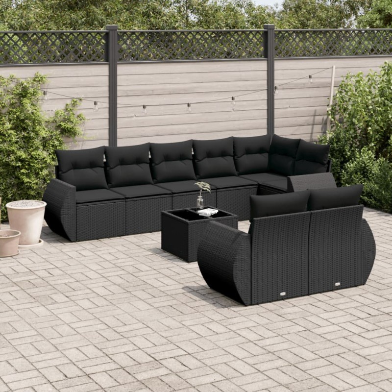 vidaXL 9-tlg. Garten-Sofagarnitur mit Kissen Schwarz Poly Rattan vidaXL 9-tlg. Garten-Sofagarnitur mit Kissen Schwarz Poly Rattan