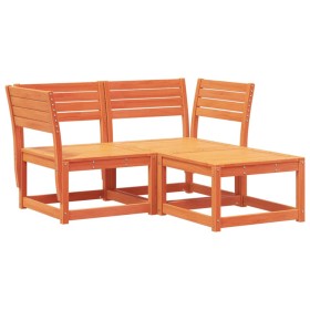 vidaXL 3-tlg. Garten-Sofagarnitur Wachsbraun Massivholz Kiefer