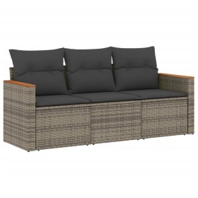 vidaXL 3-tlg. Garten-Sofagarnitur mit Kissen Grau Poly Rattan 
