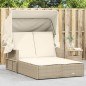 vidaXL Doppel-Sonnenliege mit Dach und Auflagen Beige Poly Rattan vidaXL Doppel-Sonnenliege mit Dach und Auflagen Beige Poly Rattan