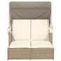 vidaXL Doppel-Sonnenliege mit Dach und Auflagen Beige Poly Rattan vidaXL Doppel-Sonnenliege mit Dach und Auflagen Beige Poly Rattan
