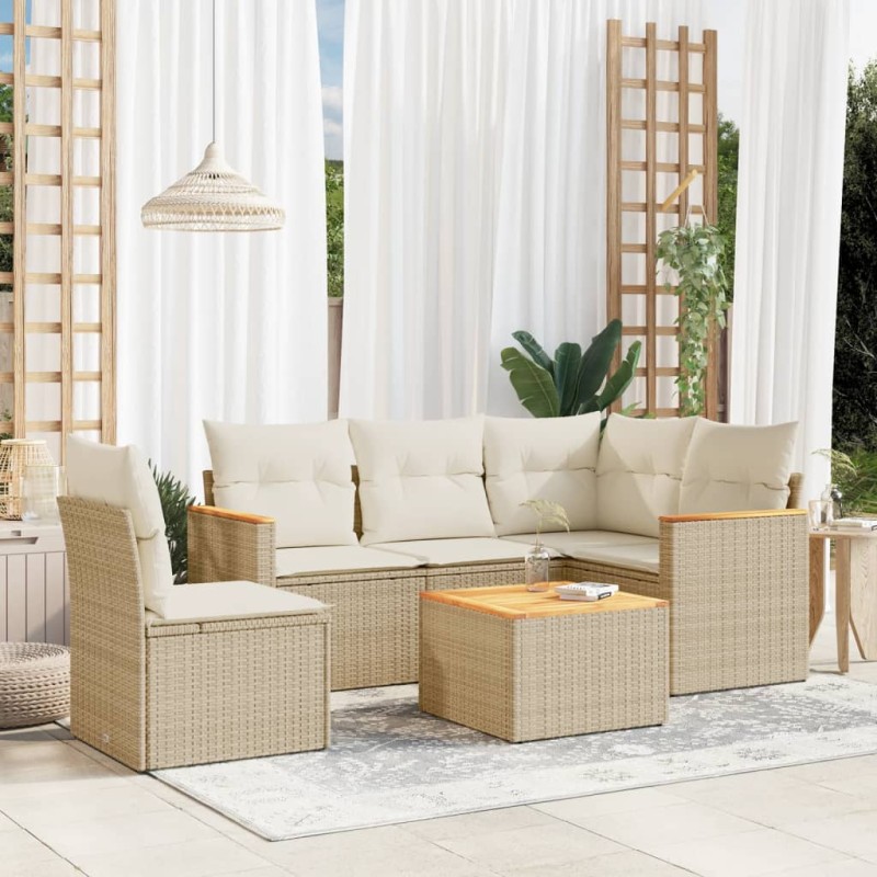 vidaXL 6-tlg. Garten-Sofagarnitur mit Kissen Beige Poly Rattan vidaXL 6-tlg. Garten-Sofagarnitur mit Kissen Beige Poly Rattan