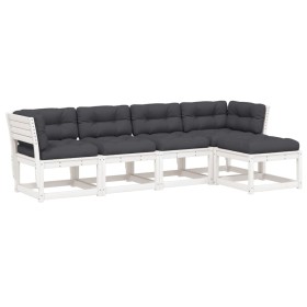 vidaXL 5-tlg. Garten-Sofagarnitur mit Kissen Weiß Massivholz Kiefer