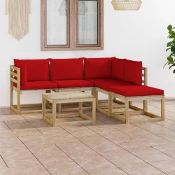 6-tlg. Garten-Lounge-Set mit Roten Kissen