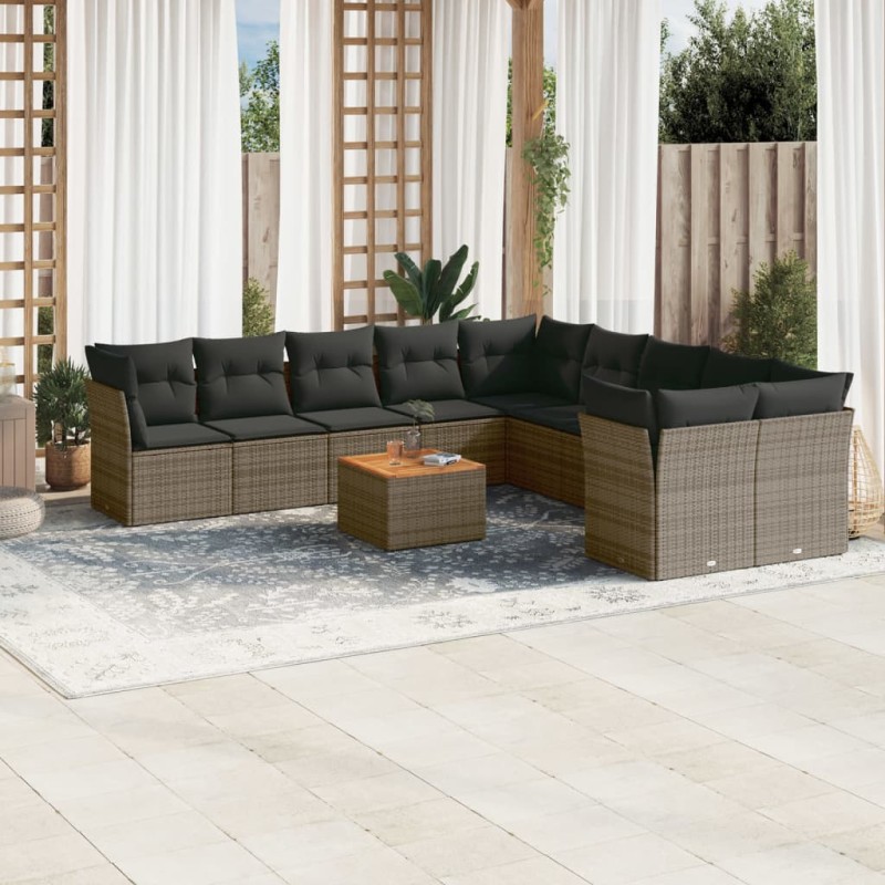 vidaXL 11-tlg. Garten-Sofagarnitur mit Kissen Grau Poly Rattan vidaXL 11-tlg. Garten-Sofagarnitur mit Kissen Grau Poly Rattan