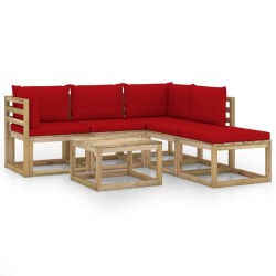 6-tlg. Garten-Lounge-Set mit Roten Kissen