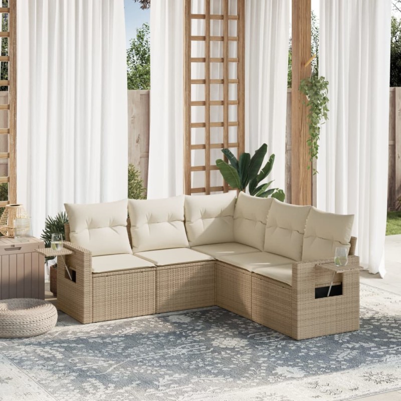 vidaXL 5-tlg. Garten-Sofagarnitur mit Kissen Beige Poly Rattan vidaXL 5-tlg. Garten-Sofagarnitur mit Kissen Beige Poly Rattan