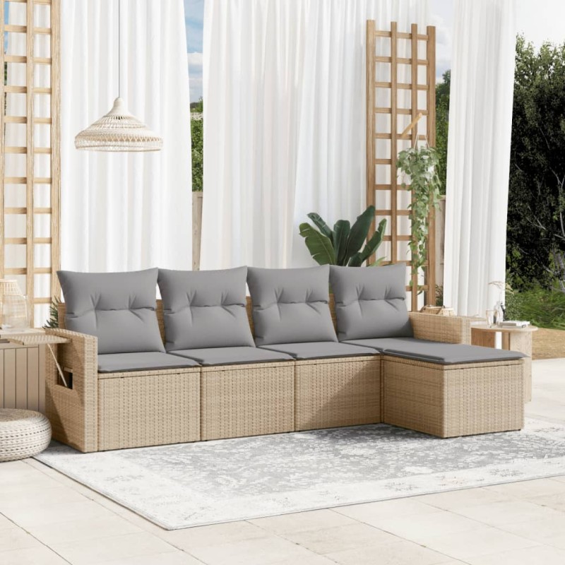 vidaXL 5-tlg. Garten-Sofagarnitur mit Kissen Beige Poly Rattan vidaXL 5-tlg. Garten-Sofagarnitur mit Kissen Beige Poly Rattan