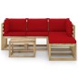 6-tlg. Garten-Lounge-Set mit Roten Kissen 6-tlg. Garten-Lounge-Set mit Roten Kissen