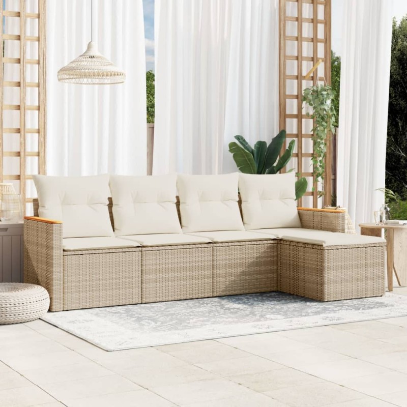 vidaXL 5-tlg. Garten-Sofagarnitur mit Kissen Beige Poly Rattan vidaXL 5-tlg. Garten-Sofagarnitur mit Kissen Beige Poly Rattan