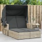 vidaXL Doppel-Sonnenliege mit Dach und Auflagen Hellgrau Poly Rattan vidaXL Doppel-Sonnenliege mit Dach und Auflagen Hellgrau Poly Rattan
