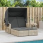 vidaXL Doppel-Sonnenliege mit Dach und Auflagen Hellgrau Poly Rattan vidaXL Doppel-Sonnenliege mit Dach und Auflagen Hellgrau Poly Rattan