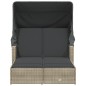 vidaXL Doppel-Sonnenliege mit Dach und Auflagen Hellgrau Poly Rattan vidaXL Doppel-Sonnenliege mit Dach und Auflagen Hellgrau Poly Rattan
