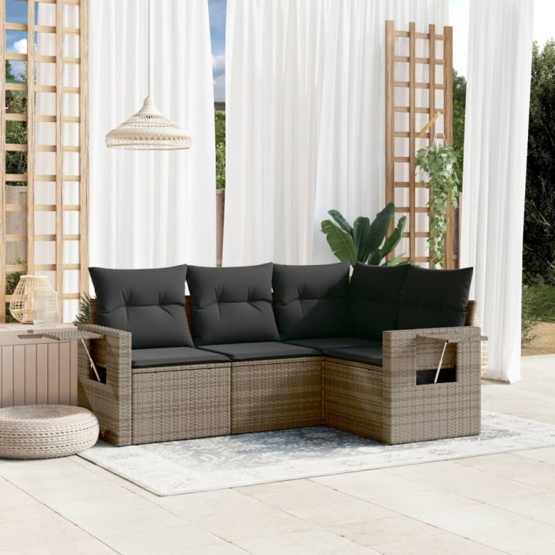 vidaXL 4-tlg. Garten-Sofagarnitur mit Kissen Grau Poly Rattan vidaXL 4-tlg. Garten-Sofagarnitur mit Kissen Grau Poly Rattan