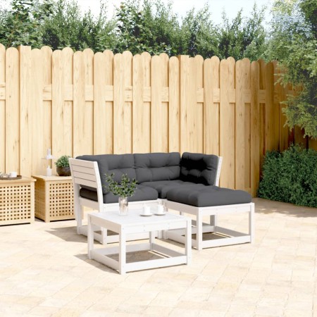 vidaXL 3-tlg. Garten-Sofagarnitur mit Kissen Weiß Massivholz Kiefer