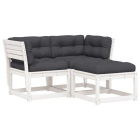 vidaXL 3-tlg. Garten-Sofagarnitur mit Kissen Weiß Massivholz Kiefer