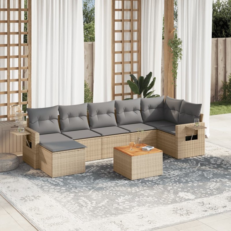 vidaXL 8-tlg. Garten-Sofagarnitur mit Kissen Beige Poly Rattan vidaXL 8-tlg. Garten-Sofagarnitur mit Kissen Beige Poly Rattan