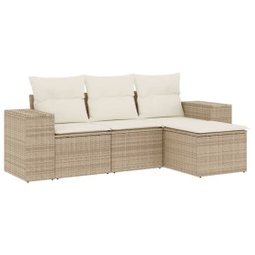 vidaXL 4-tlg. Garten-Sofagarnitur mit Kissen Beige Poly Rattan
