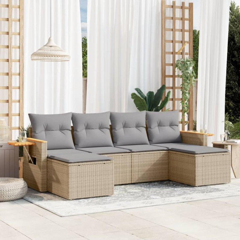 vidaXL 6-tlg. Garten-Sofagarnitur mit Kissen Beige Poly Rattan vidaXL 6-tlg. Garten-Sofagarnitur mit Kissen Beige Poly Rattan