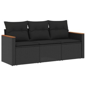 vidaXL 3-tlg. Garten-Sofagarnitur mit Kissen Schwarz Poly Rattan