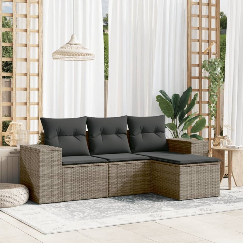 vidaXL 4-tlg. Garten-Sofagarnitur mit Kissen Grau Poly Rattan vidaXL 4-tlg. Garten-Sofagarnitur mit Kissen Grau Poly Rattan