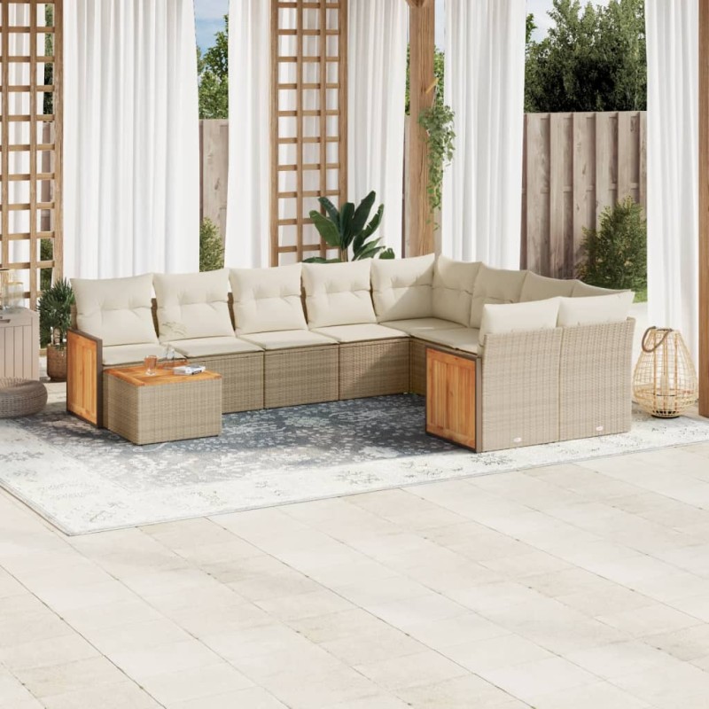 vidaXL 10-tlg. Garten-Sofagarnitur mit Kissen Beige Poly Rattan vidaXL 10-tlg. Garten-Sofagarnitur mit Kissen Beige Poly Rattan