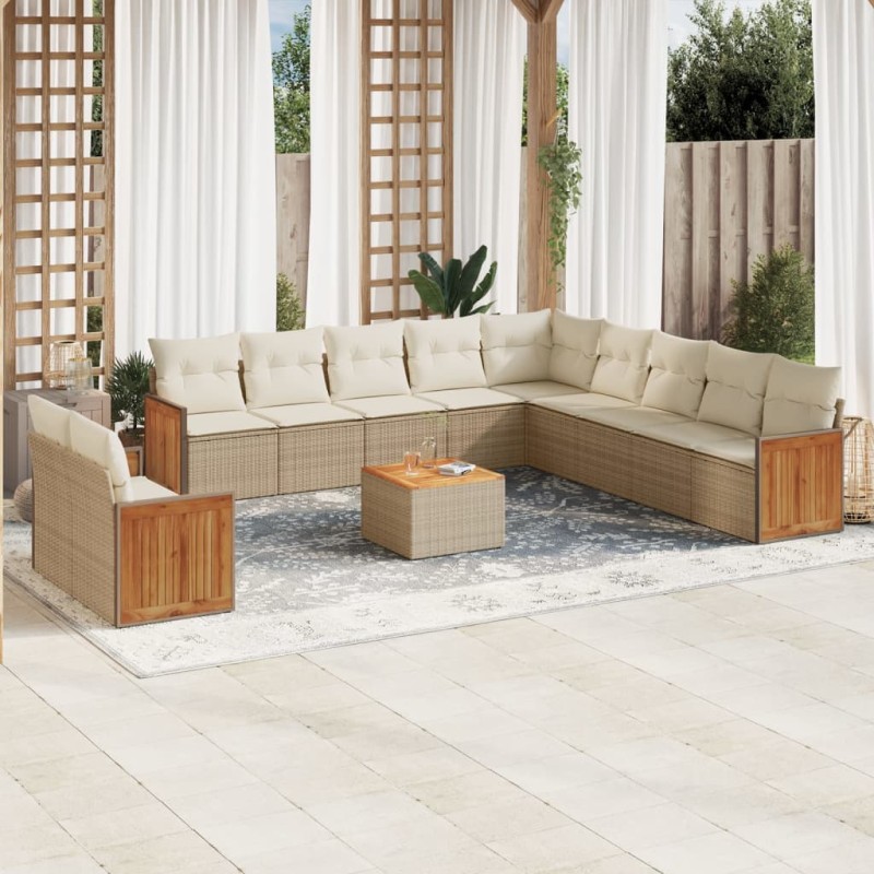 vidaXL 12-tlg. Garten-Sofagarnitur mit Kissen Beige Poly Rattan vidaXL 12-tlg. Garten-Sofagarnitur mit Kissen Beige Poly Rattan