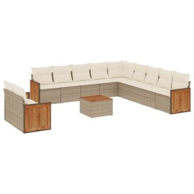 vidaXL 12-tlg. Garten-Sofagarnitur mit Kissen Beige Poly Rattan