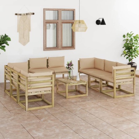 9-tlg. Garten-Lounge-Set mit Kissen Imprägniertes Kiefernholz