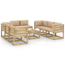 9-tlg. Garten-Lounge-Set mit Kissen Imprägniertes Kiefernholz