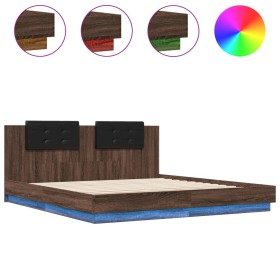 vidaXL Bettgestell mit Kopfteil und LED-Leuchten Braun Eiche 160x200cm