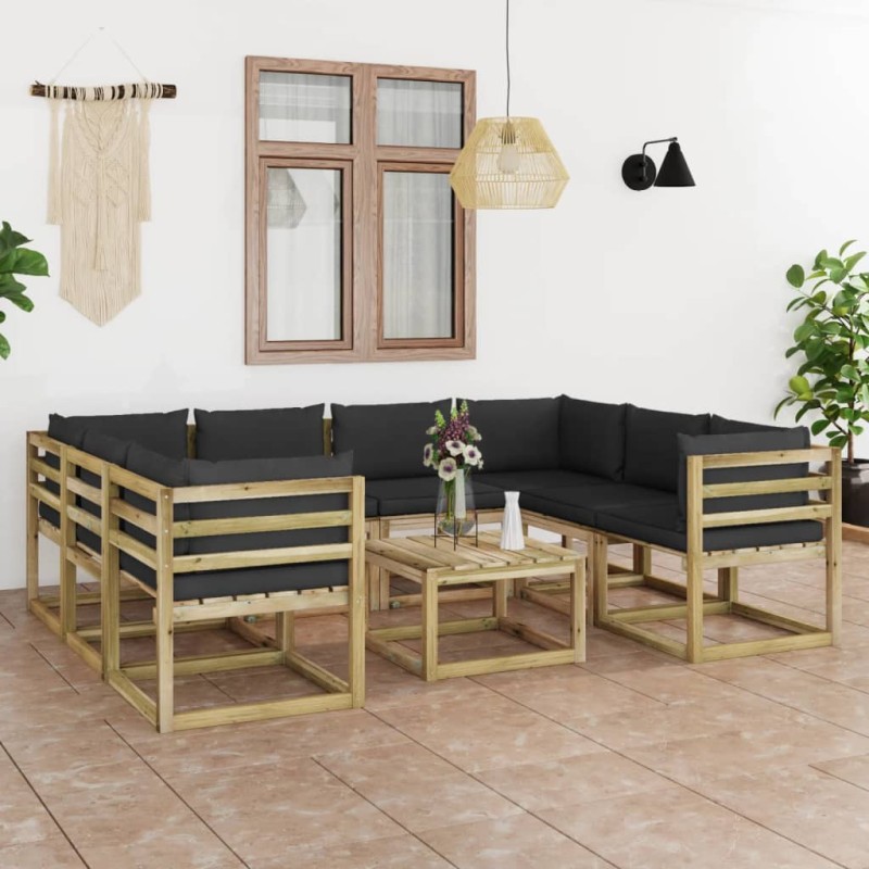 9-tlg. Garten-Lounge-Set mit Kissen Imprägniertes Kiefernholz 9-tlg. Garten-Lounge-Set mit Kissen Imprägniertes Kiefernholz