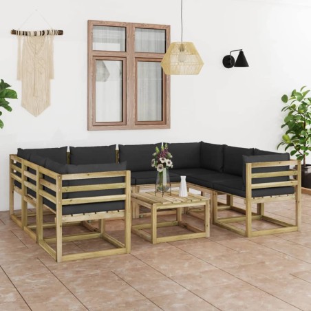 9-tlg. Garten-Lounge-Set mit Kissen Imprägniertes Kiefernholz