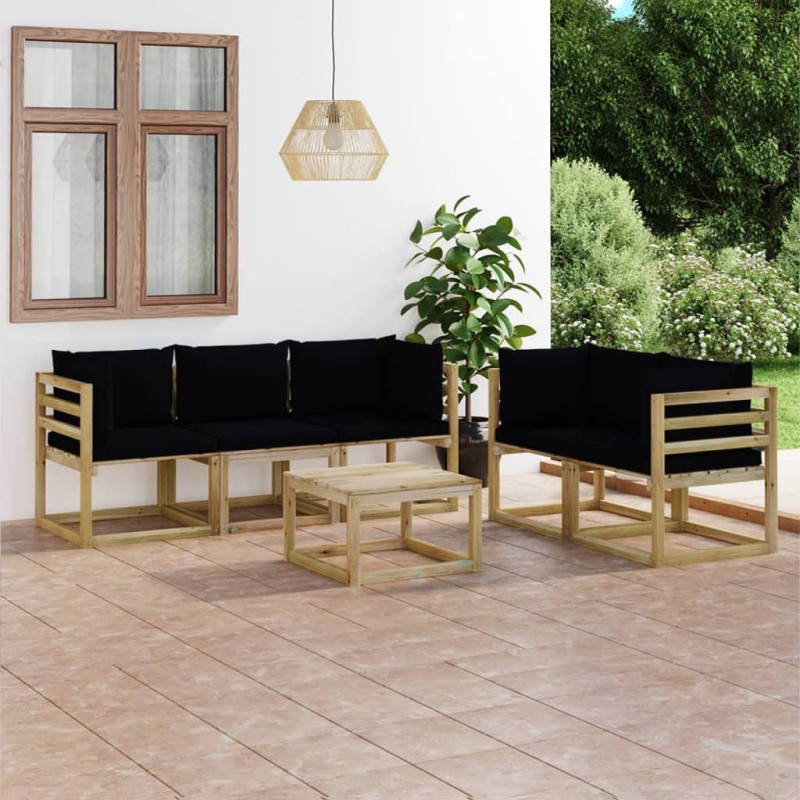 6-tlg. Garten-Lounge-Set mit Schwarzen Kissen 6-tlg. Garten-Lounge-Set mit Schwarzen Kissen