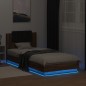 vidaXL Bettgestell mit Kopfteil und LED-Leuchten Braun Eiche 90x200 cm vidaXL Bettgestell mit Kopfteil und LED-Leuchten Braun Eiche 90x200 cm