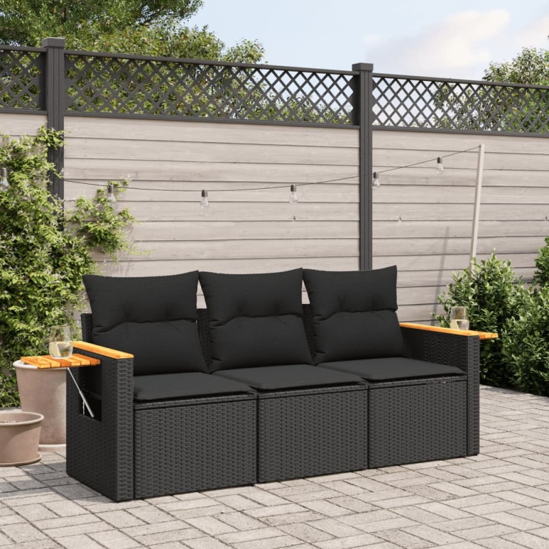 vidaXL 3-tlg. Garten-Sofagarnitur mit Kissen Schwarz Poly Rattan vidaXL 3-tlg. Garten-Sofagarnitur mit Kissen Schwarz Poly Rattan