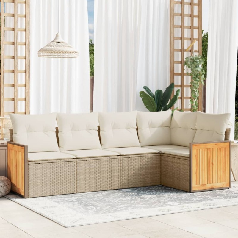 vidaXL 5-tlg. Garten-Sofagarnitur mit Kissen Beige Poly Rattan vidaXL 5-tlg. Garten-Sofagarnitur mit Kissen Beige Poly Rattan