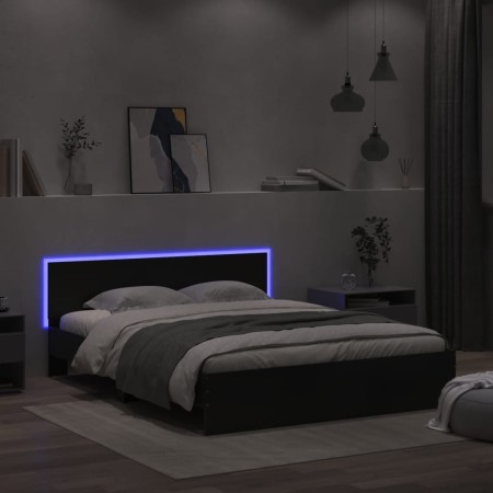 vidaXL Bettgestell mit Kopfteil und LED-Beleuchtung Schwarz 160x200 cm