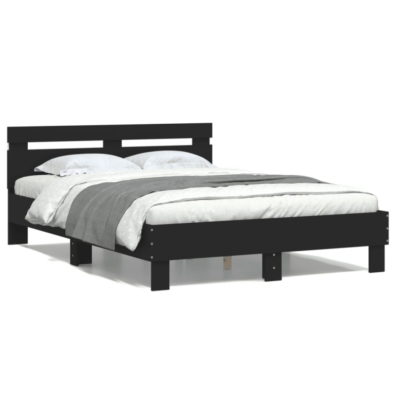 vidaXL Bettgestell mit Kopfteil LED-Beleuchtung Schwarz 135x190 cm vidaXL Bettgestell mit Kopfteil LED-Beleuchtung Schwarz 135x190 cm