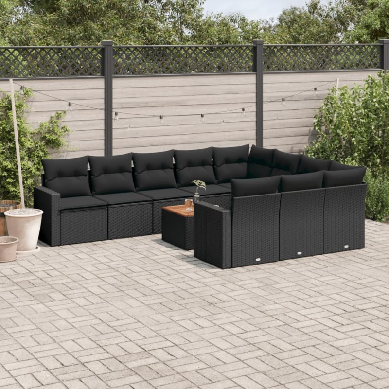 vidaXL 11-tlg. Garten-Sofagarnitur mit Kissen Schwarz Poly Rattan vidaXL 11-tlg. Garten-Sofagarnitur mit Kissen Schwarz Poly Rattan