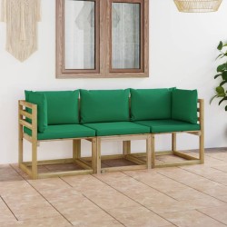 vidaXL 3-Sitzer-Gartensofa mit Grünen Kissen